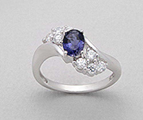 Solid Sterling Silver Genuine Tanzanite & CZ Ring 8mm Wide 2.9g Size 7.5