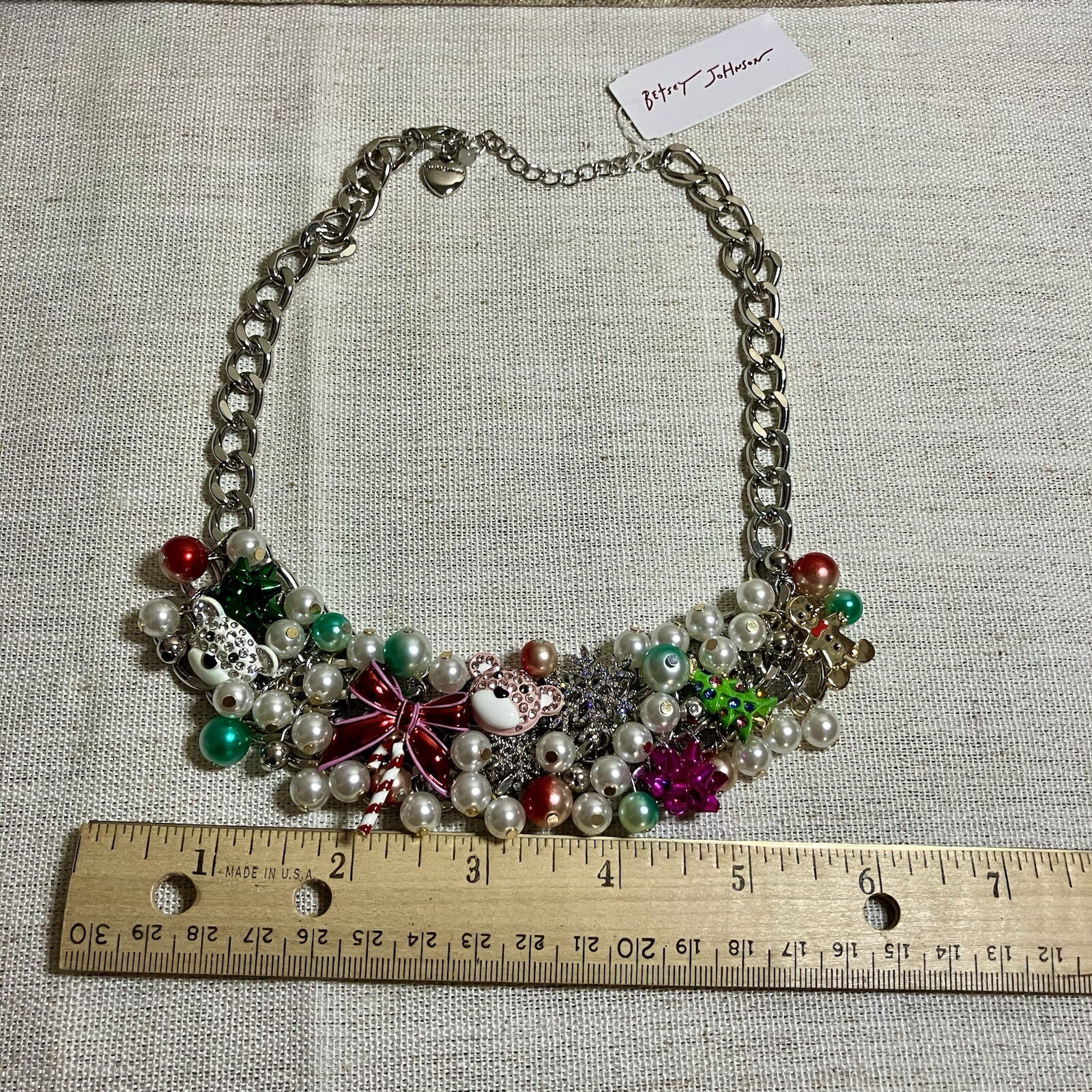 Betsey Johnson Charm Necklace Holiday Baubles Snowflake Candy Cane Christmas