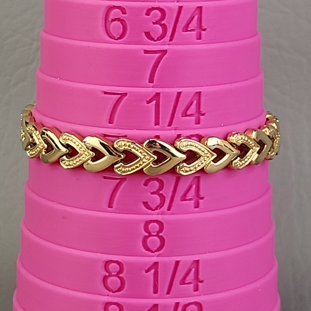 Heart Linked Bracelet Gold Tone Textured Glossy 7.5″