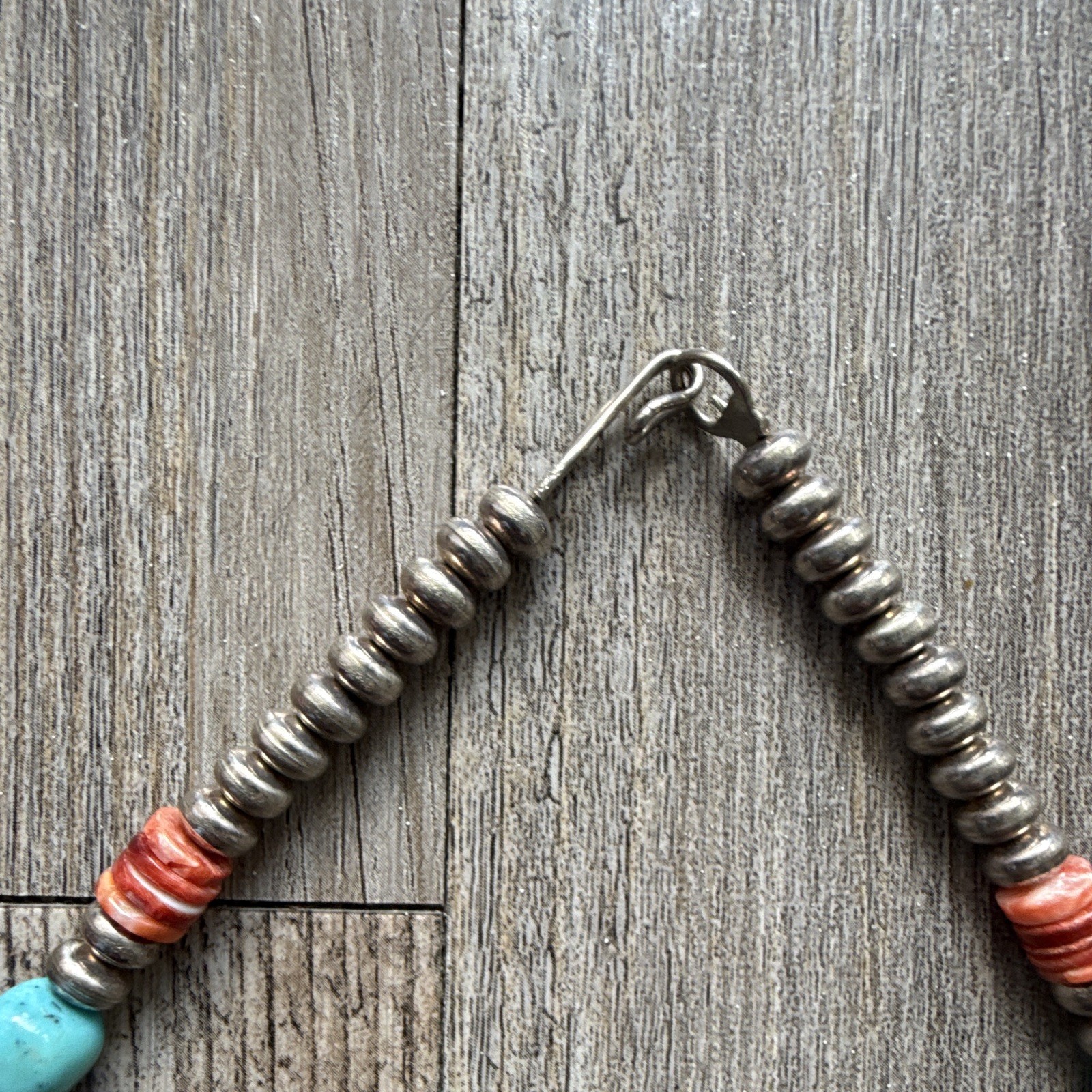 Handmade Sterling Silver Turquoise & Coral Beaded Necklace Dangle Hook Earrings
