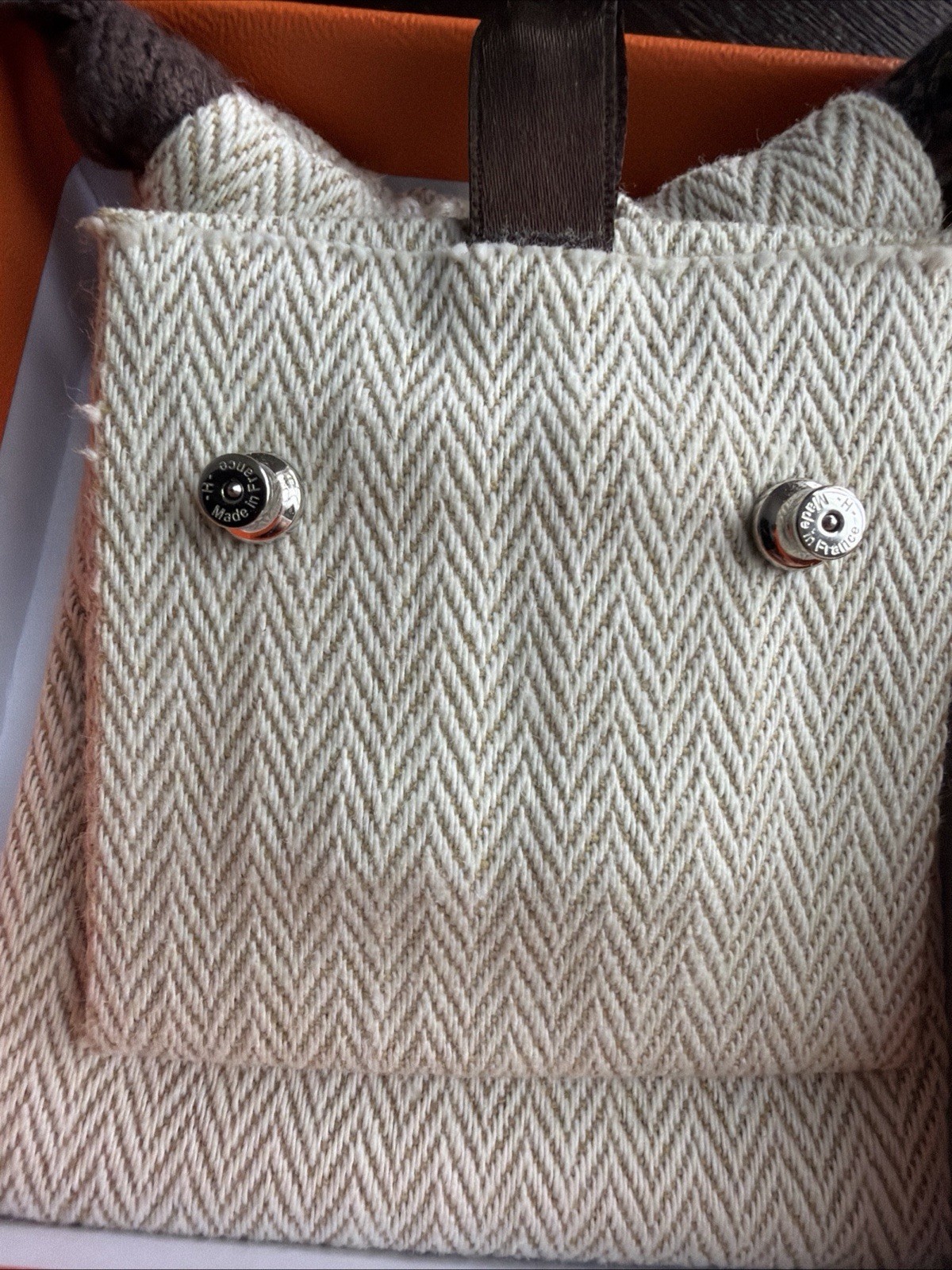 HERMES Mini Pop H Earring Marron glacé Grey/ Palladium Plated- NEW