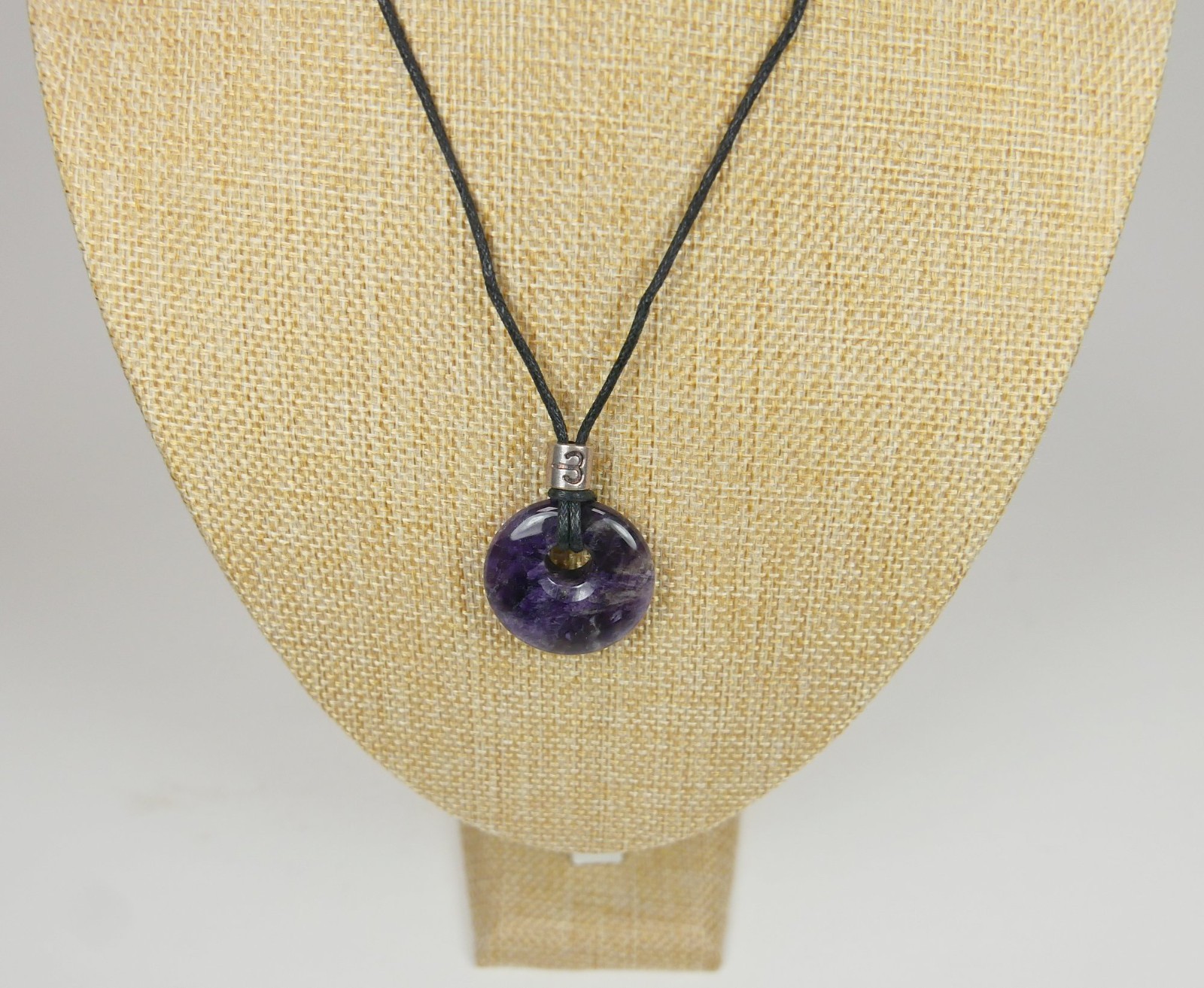Zodiac Birth Stone Aries Necklace Amethyst Donut Gemstone Necklace 1.3″