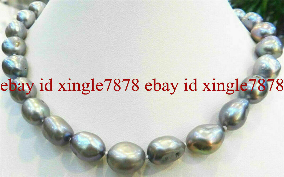 LONG 20INCHES REAL HUGE 9-10MM GRAY NATURAL BAROQUE PEARL NECKLACE