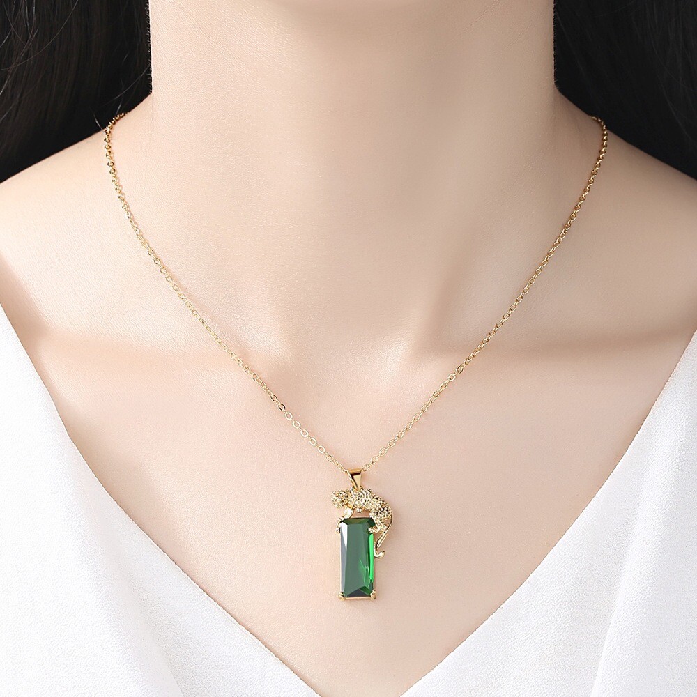 Panther Spirit Animal Green Crystal Necklace Pendant + Free Gift Bag