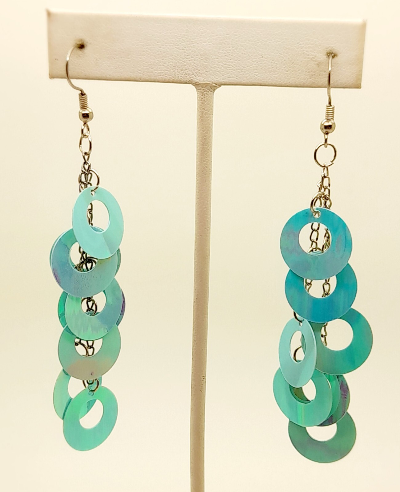 Bohemian blue round Sequin Earrings Long lightweight Dangle Sparkle Jewelry