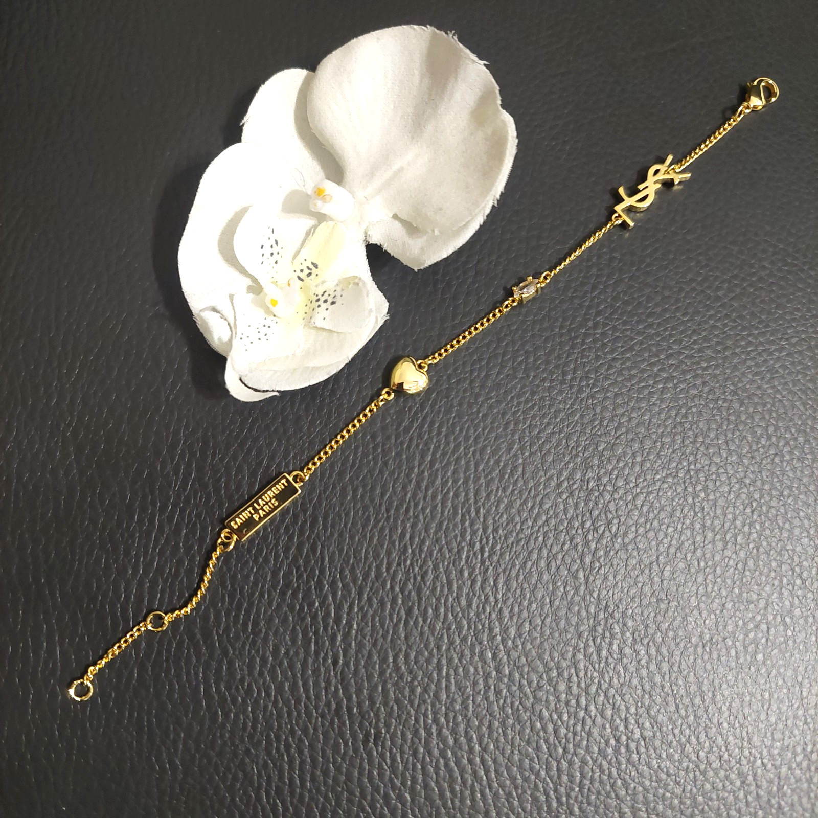 YSL Saint Laurent Heart Logo Charm Bracelet
