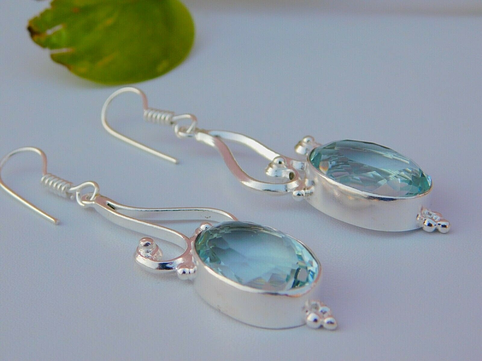 Women’s Boho Designer Gypsy Earrings With Faceted Oval Hydro Aquamarine Quartz
