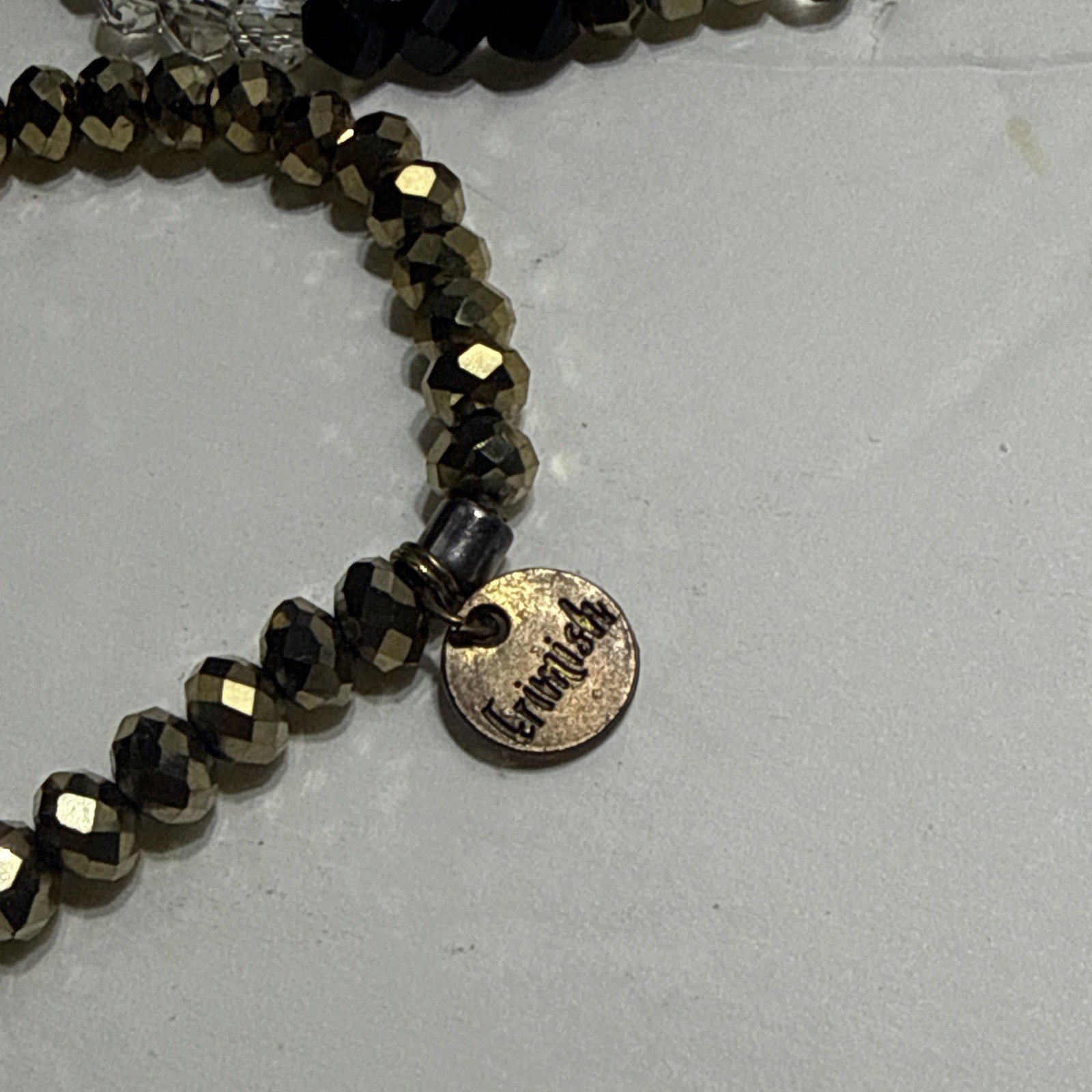 Erimish Beaded Stretch Bracelet Set Lot of 5 Black White Gray Gold Sage Stack