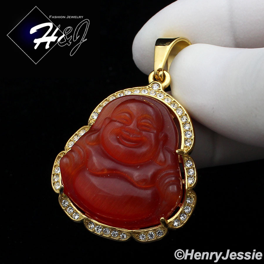 18-36″Stainless Steel 3mm Gold Plated Box Chain Carnelian Rhinestone Pendant*117