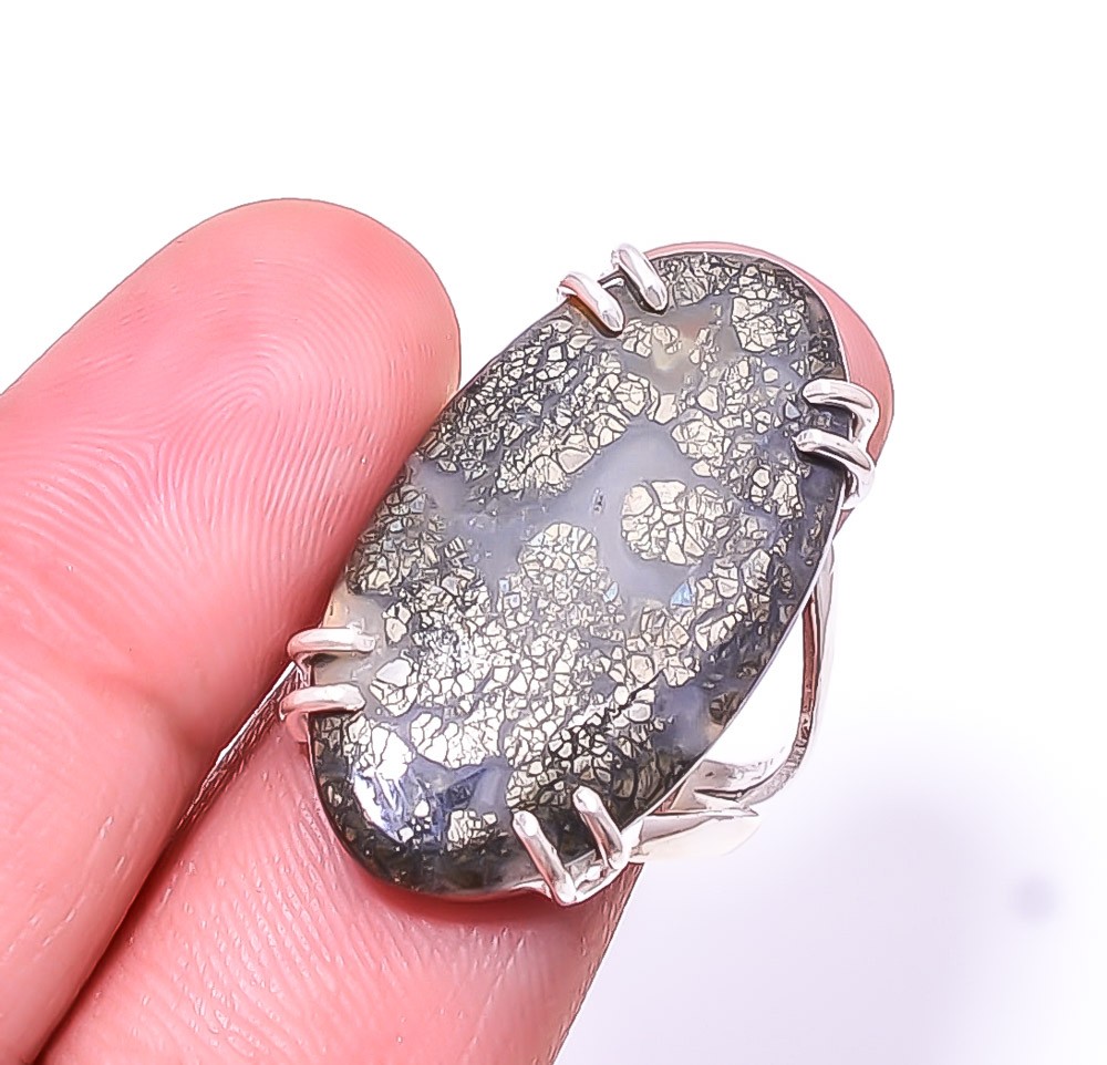 Natural Marcasite Solitaire 925 Sterling Silver Ring s.9.5 R219, Christmas Gift