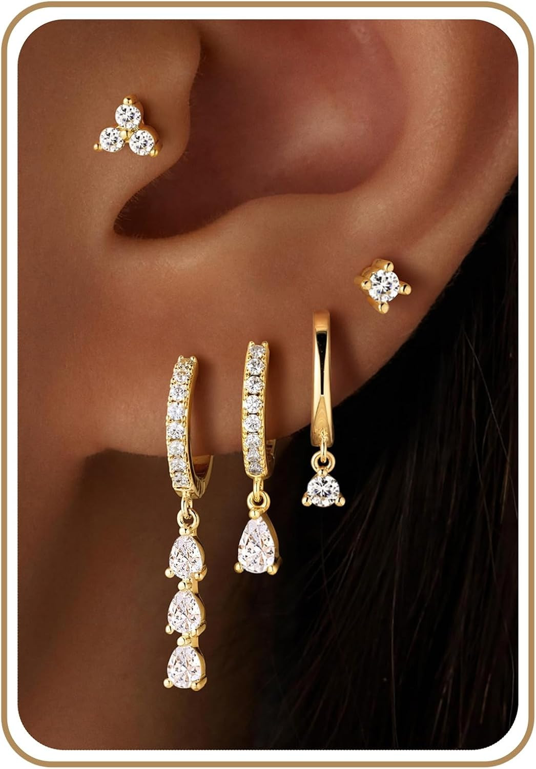 M MOOHAM Gold Dangle Earrings Set for Women, Hypoallergenic 14K Real Gold Plated