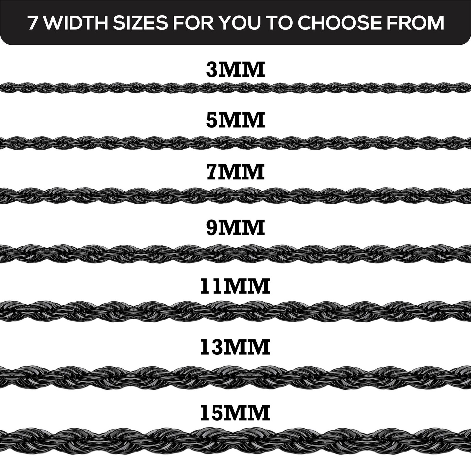 *UK* Men’s Black 316L Stainless Steel 3mm / 22 Inch Knot Twist Rope Necklace