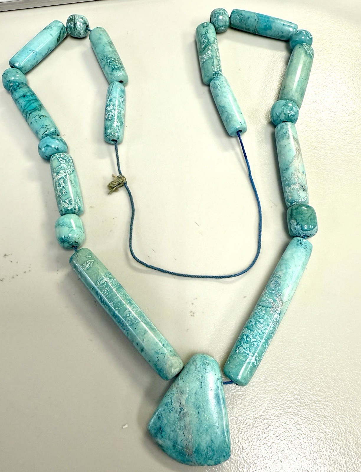Turquoise Blue Composite Stone Beaded Necklace – Chunky Boho Southwestern Style,