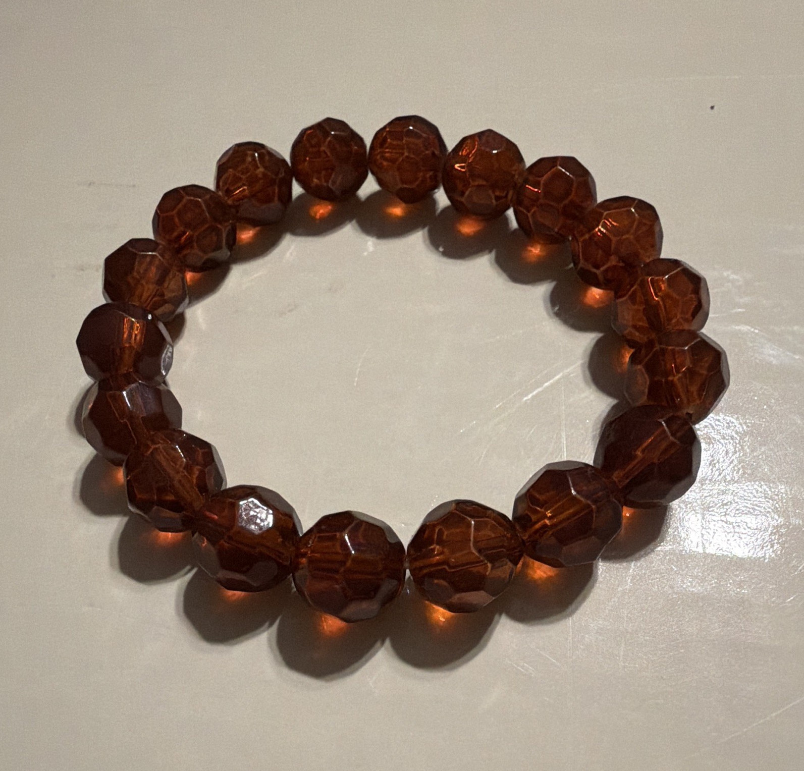 Brown Plastic Faceted Beaded Stretch Bracelet Round Shape Round Beads
