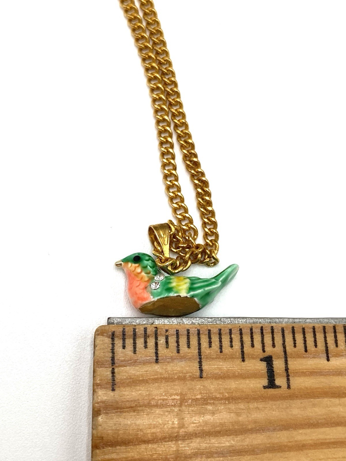 Enamel Ceramic Tiny Bird Green Pendant Necklace