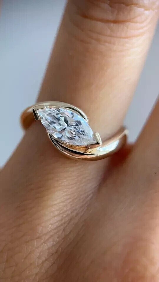 1.50 Ct Marquise Simulated Diamond Bypass Engagement Ring 14k Yellow Gold Plated