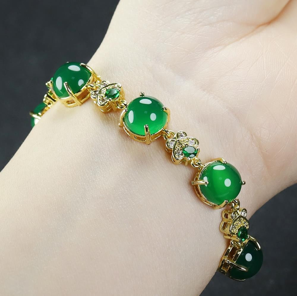 Girl Grandma Mothers Lady Women Green Jade Beads Bracelet Jewelry Gift Box DD299