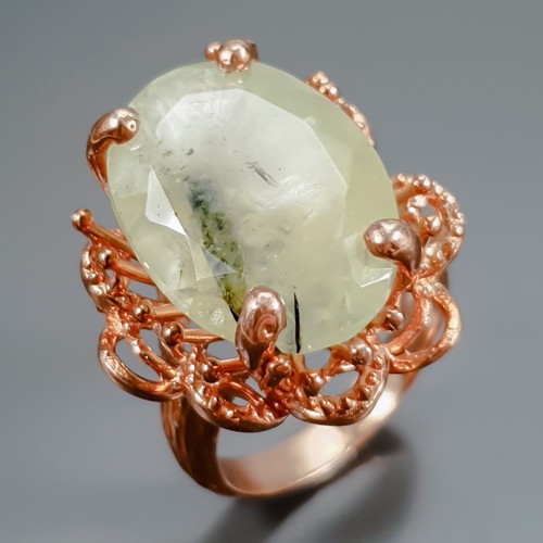 Handmade 24 ct+ Natural Prehnite Ring 925 Sterling Silver Size 8 /R467356