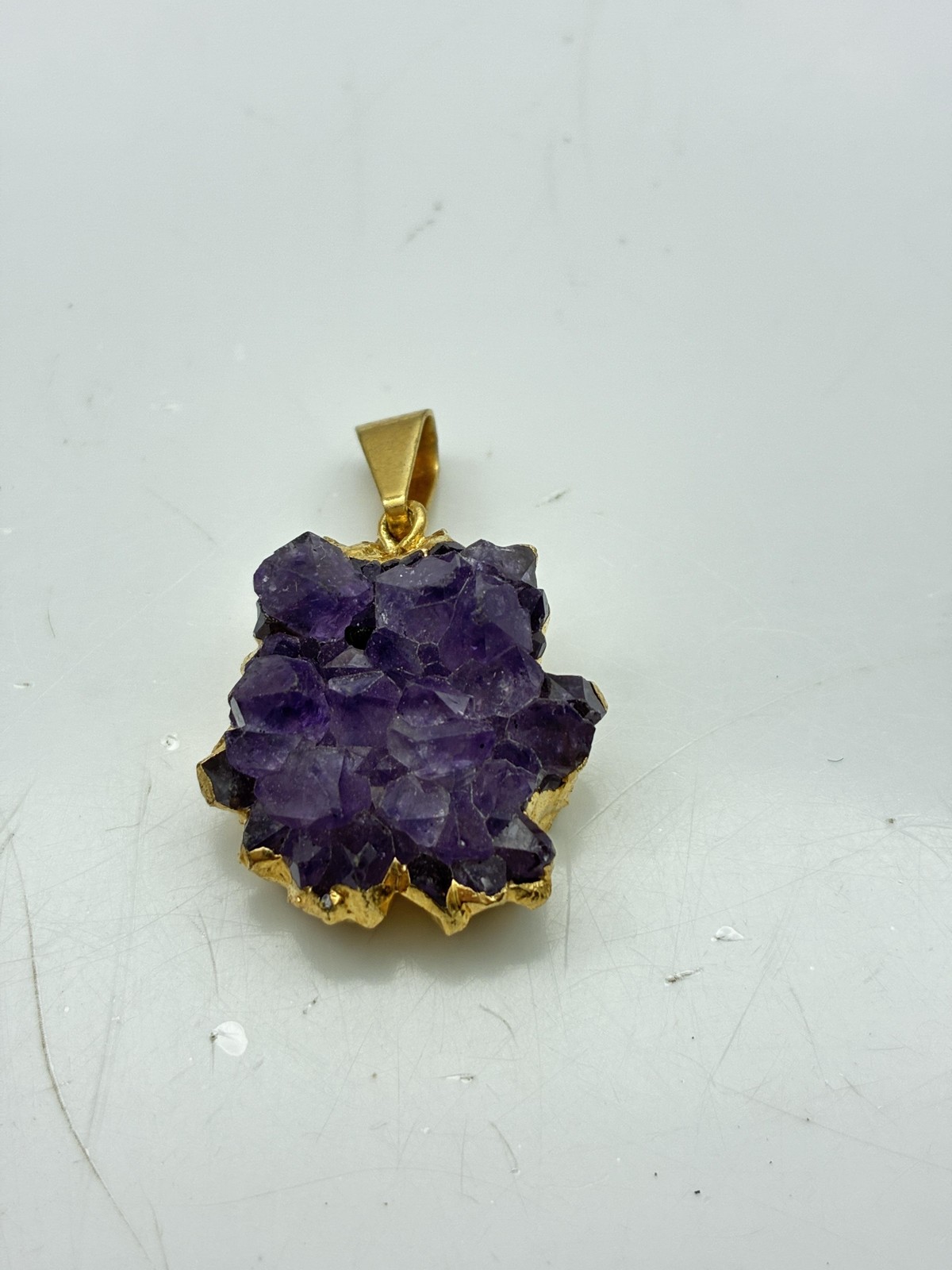 Purple Stone Pendant Charms Lot of 2 Gold Tone