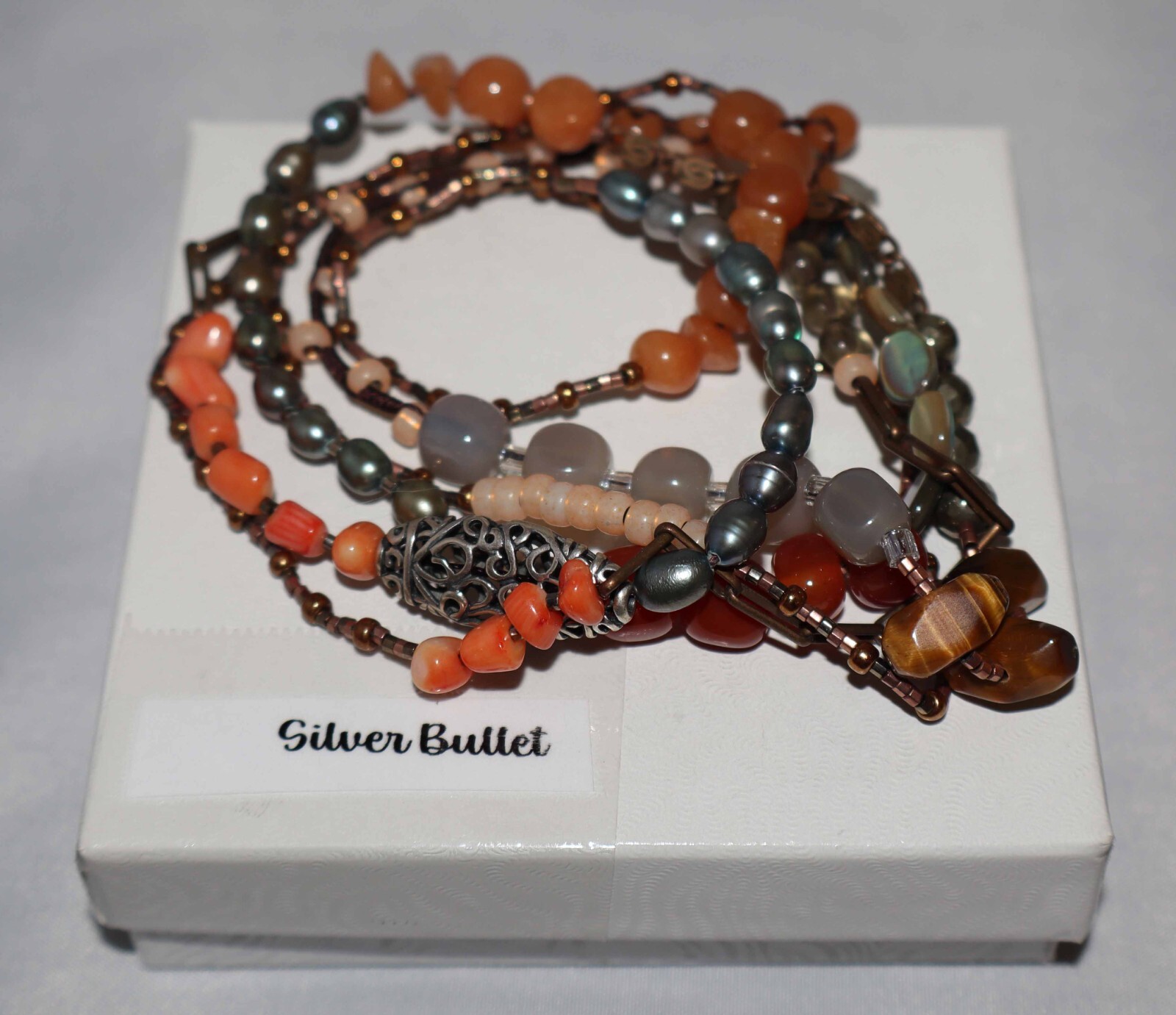Silpada Sterling Silver Pearl, Shell, Tiger Eye,Agate “Spice Box” Necklace N2421