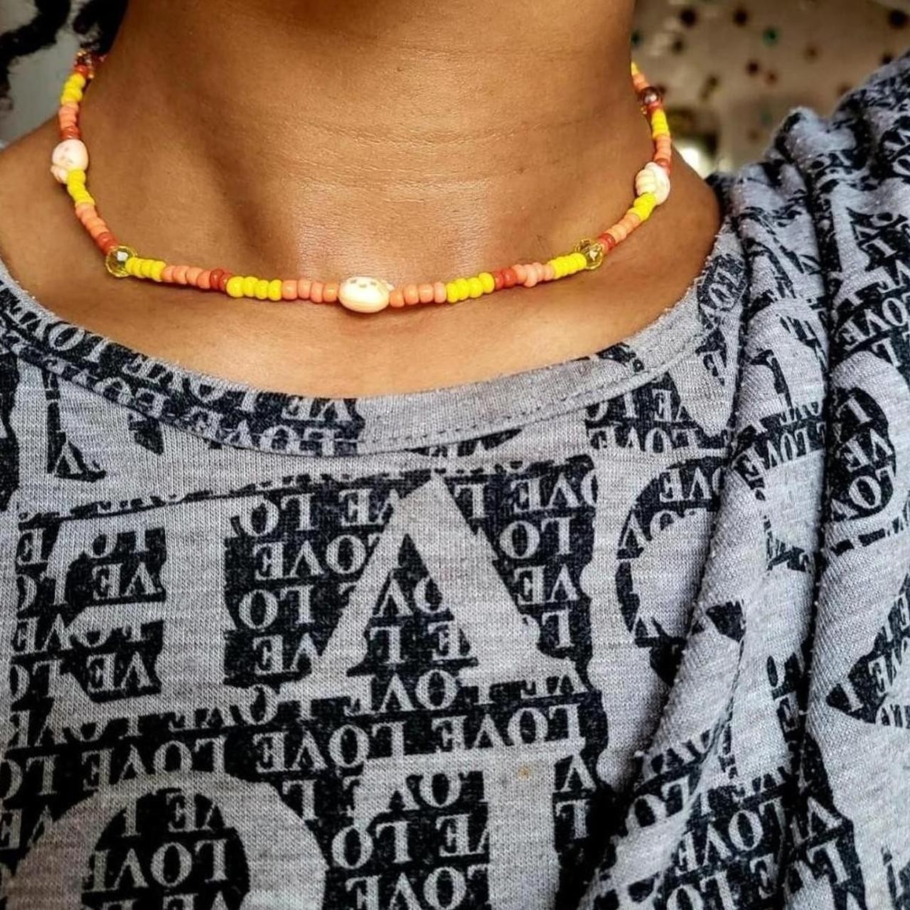 Orange & yellow Hello kitty seed bead necklace kawaii gyaru harajuku sanrio