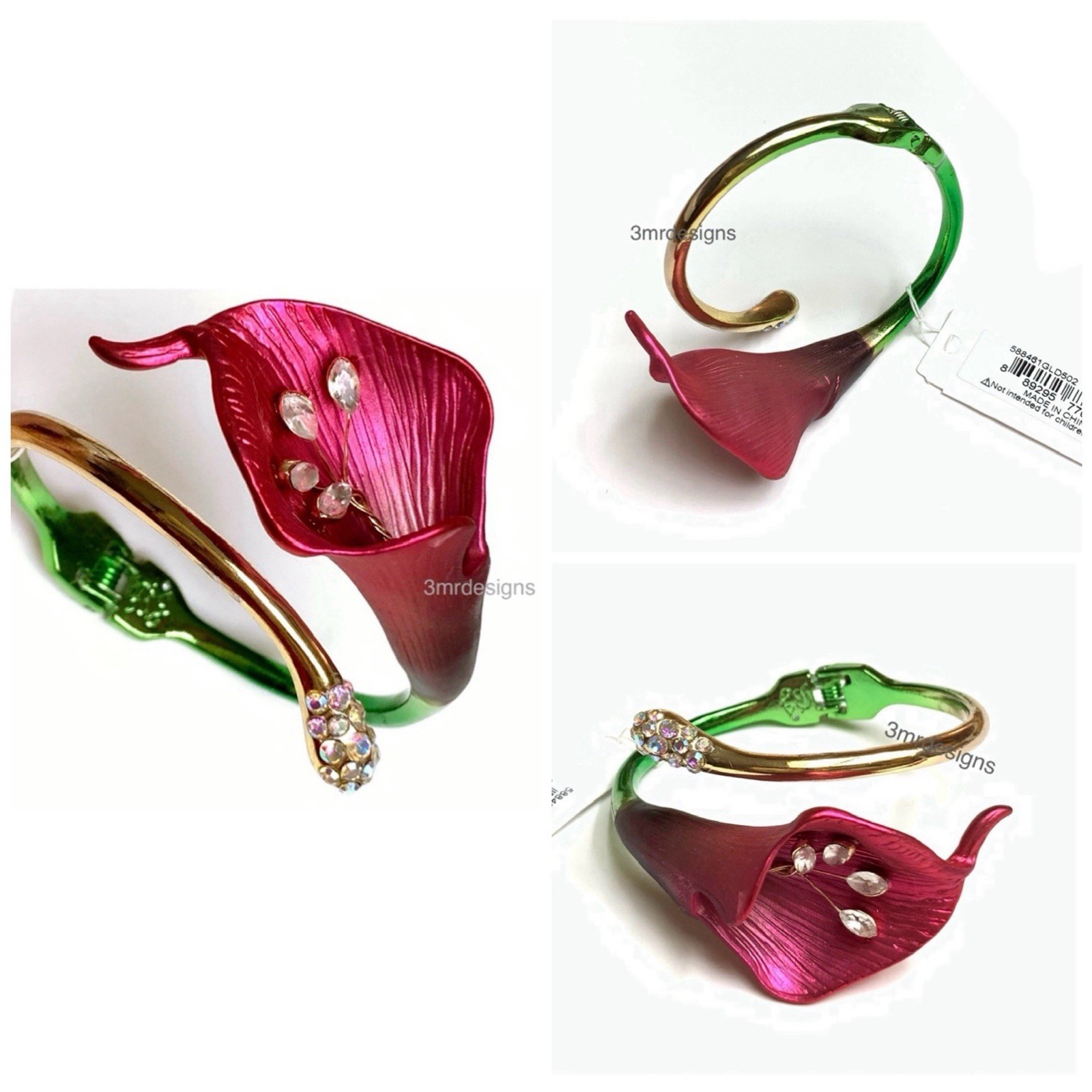 NWT Betsey Johnson CALLA LILY Gold Tone Stones Metallic Ombré Hinge Bracelet