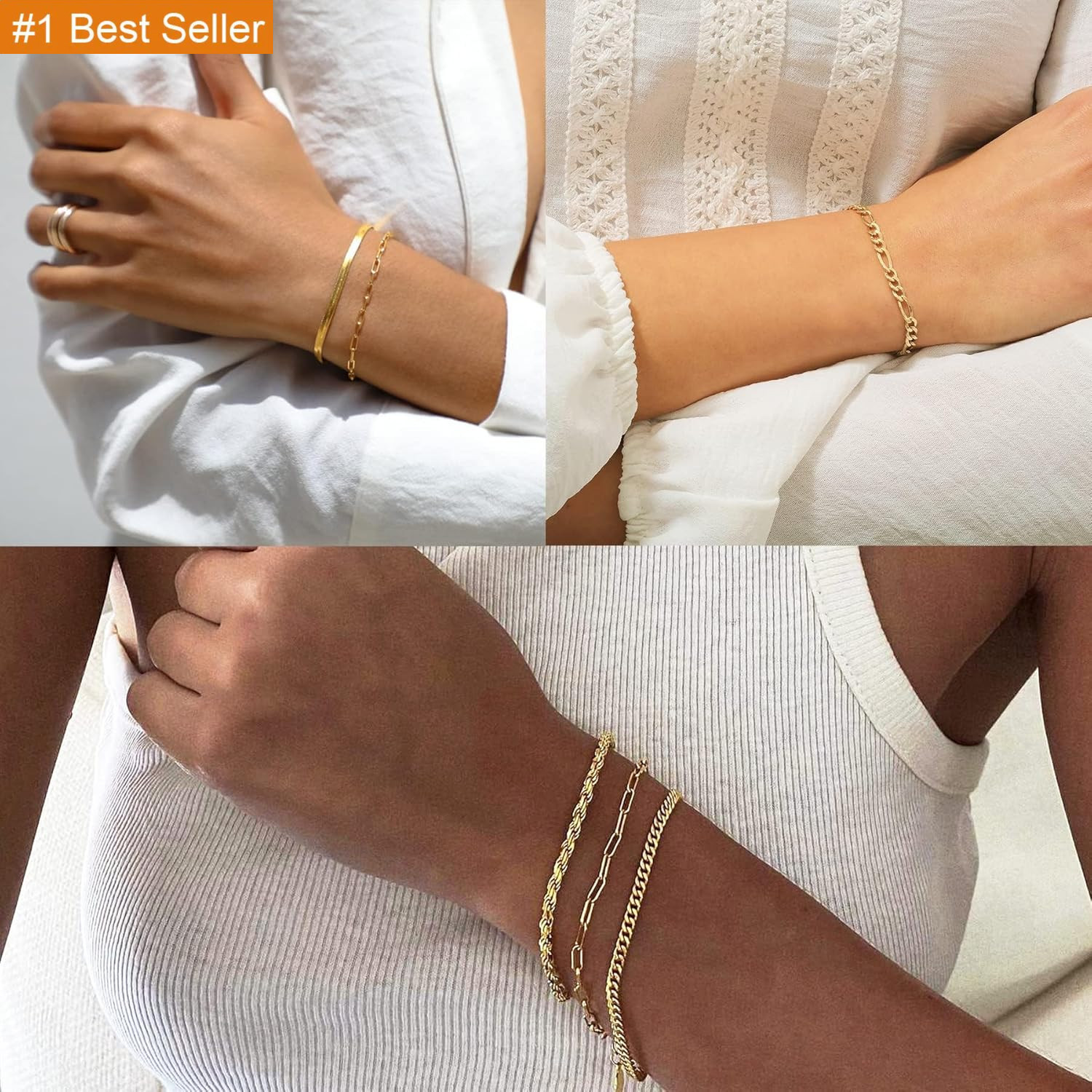 Dearmay Gold Bracelets for Women Waterproof, 14K Gold Plated Minimalist Bracelet