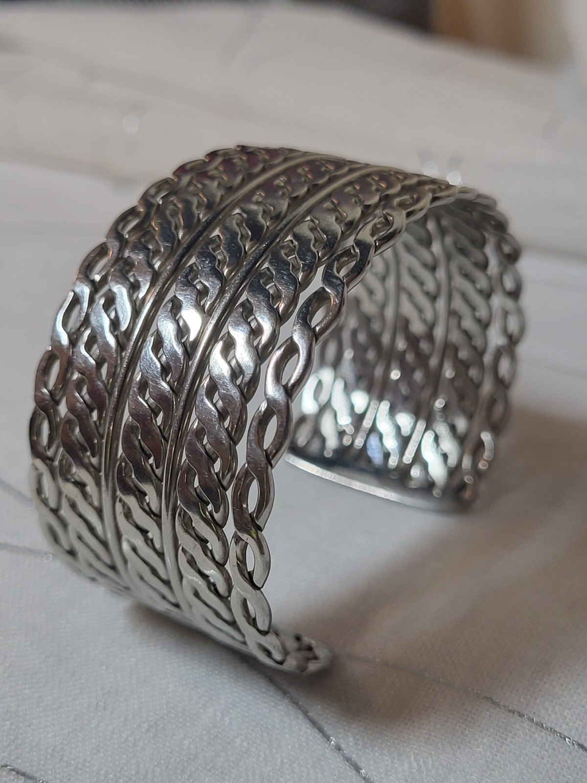 Silver Tone Chain Open Cuff Bangle Bracelet Women’s 7 inch Adjustable Jewelry