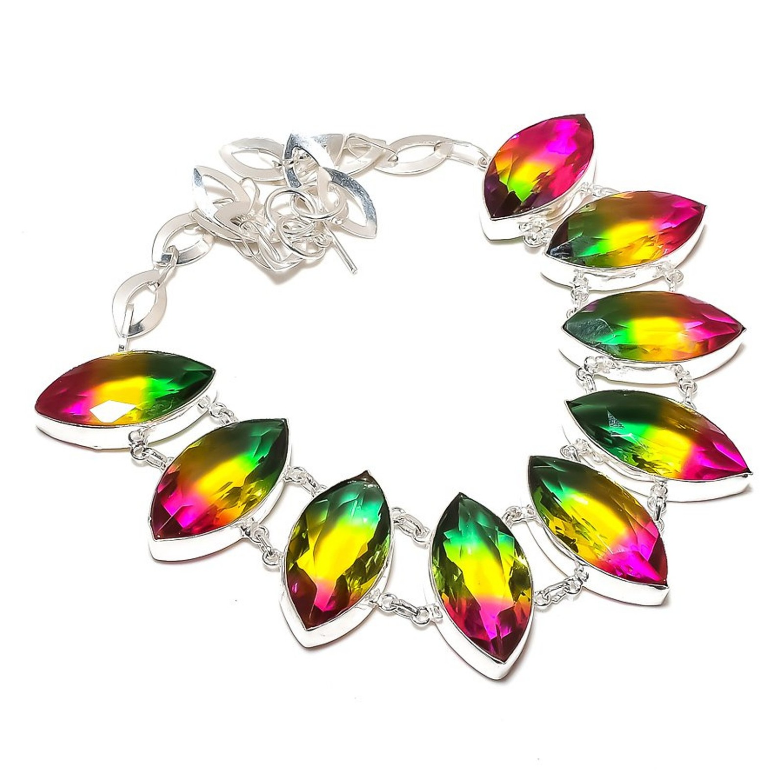 Faceted Multi Tourmaline Marquise Shape Gemstone Jewelry Handmade Necklace 18″