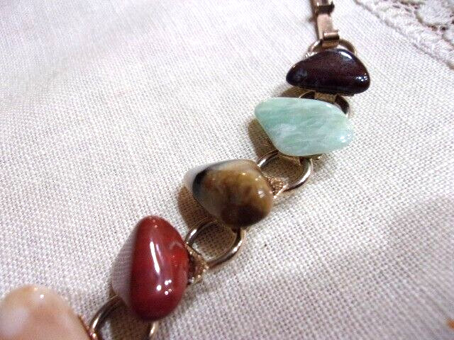 Polished Mixed Stone Variety on Metal Bracelet