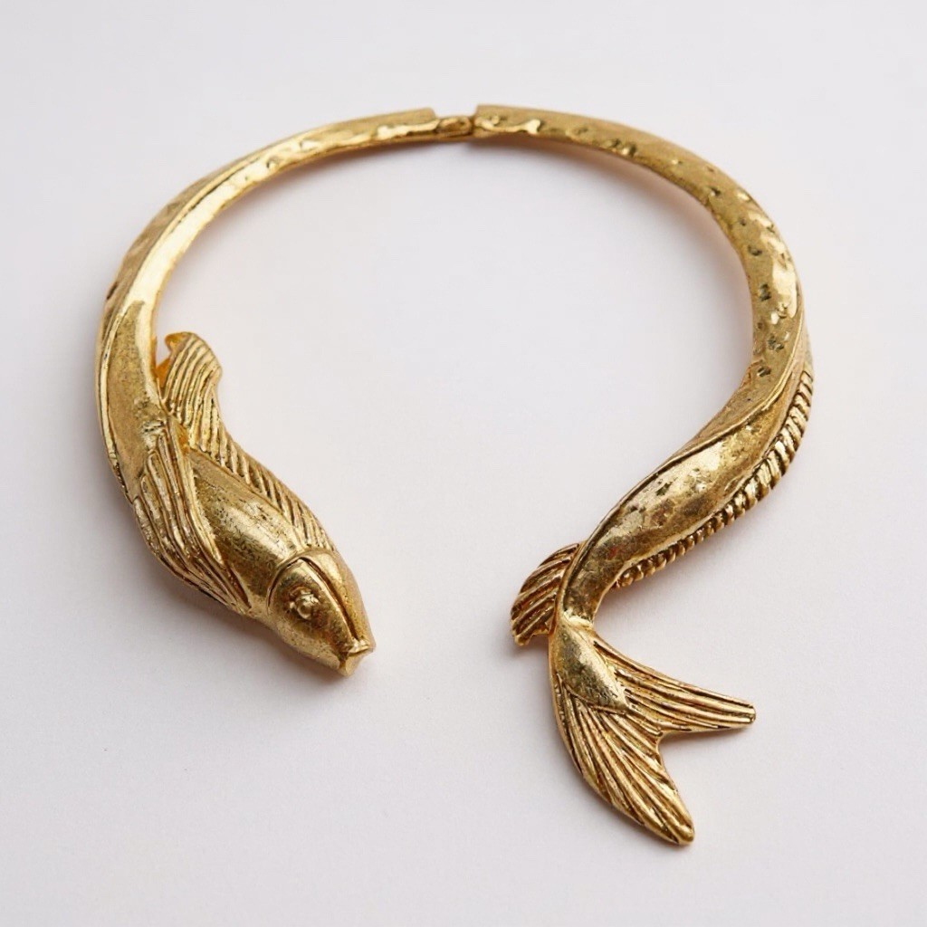 Zara Fish Necklace Antique Gold Koi Mermaid Boho Carp Statement Boho VTG Choker