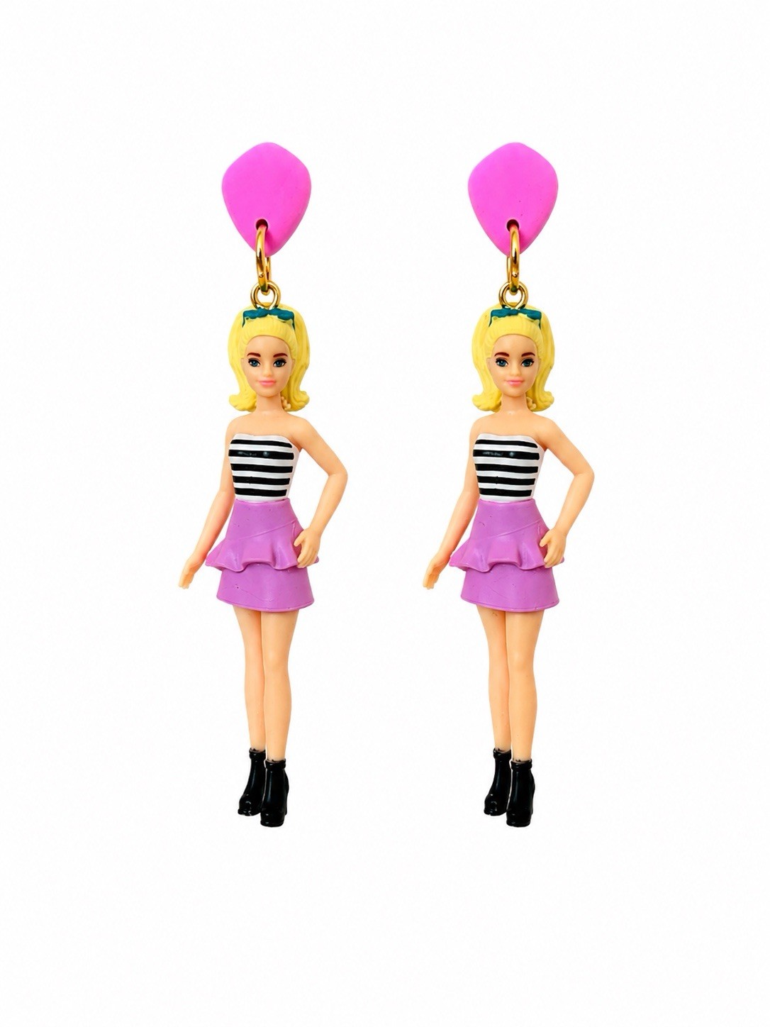Handmade Fashion Doll Dangle Earrings Pink Barbie Inspired Statement Jewelry