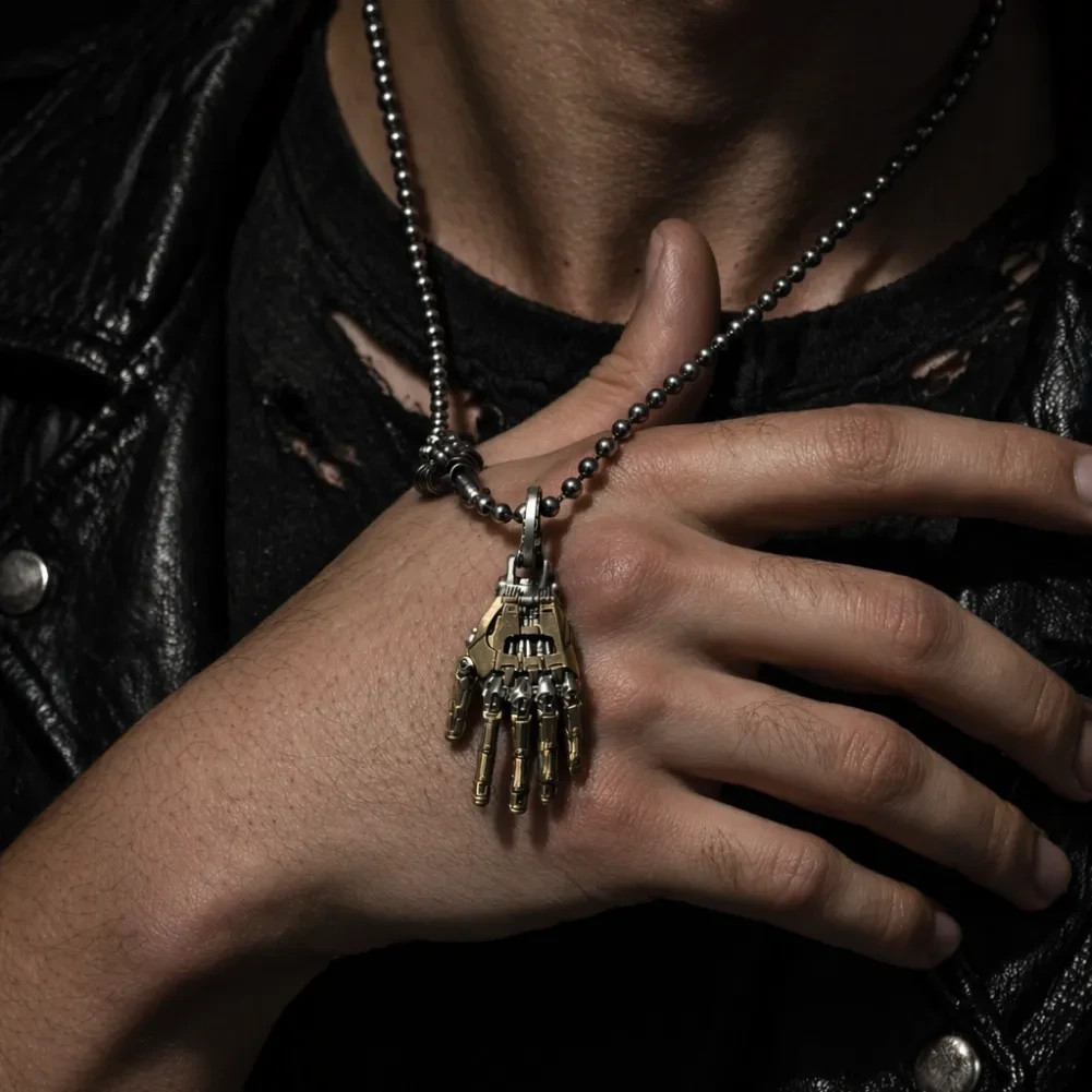 Mechanical Hand Pendant. Movable Metal Fingers. Gifts for Boyfriend