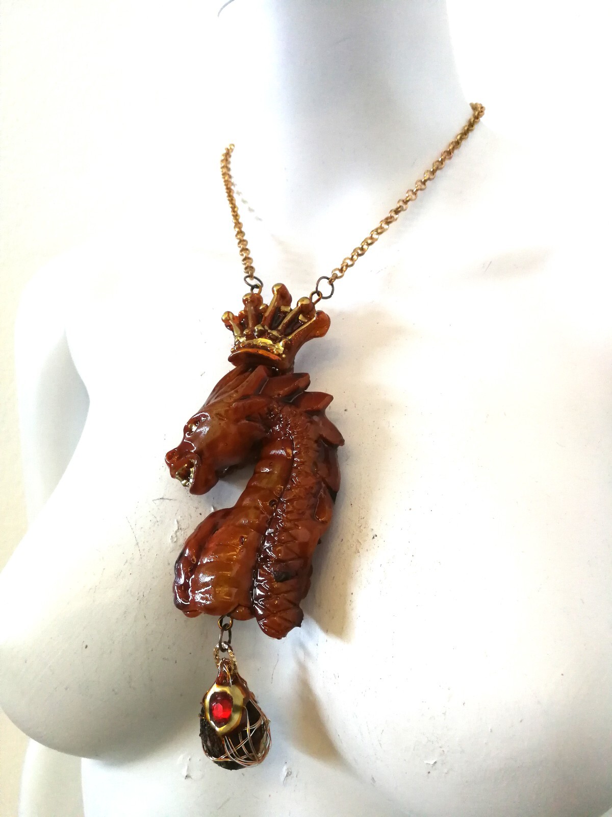 Dragon Crown Evil Eye Talisman Necklace Jewelry Pendant Golden Amulet Giada Bib