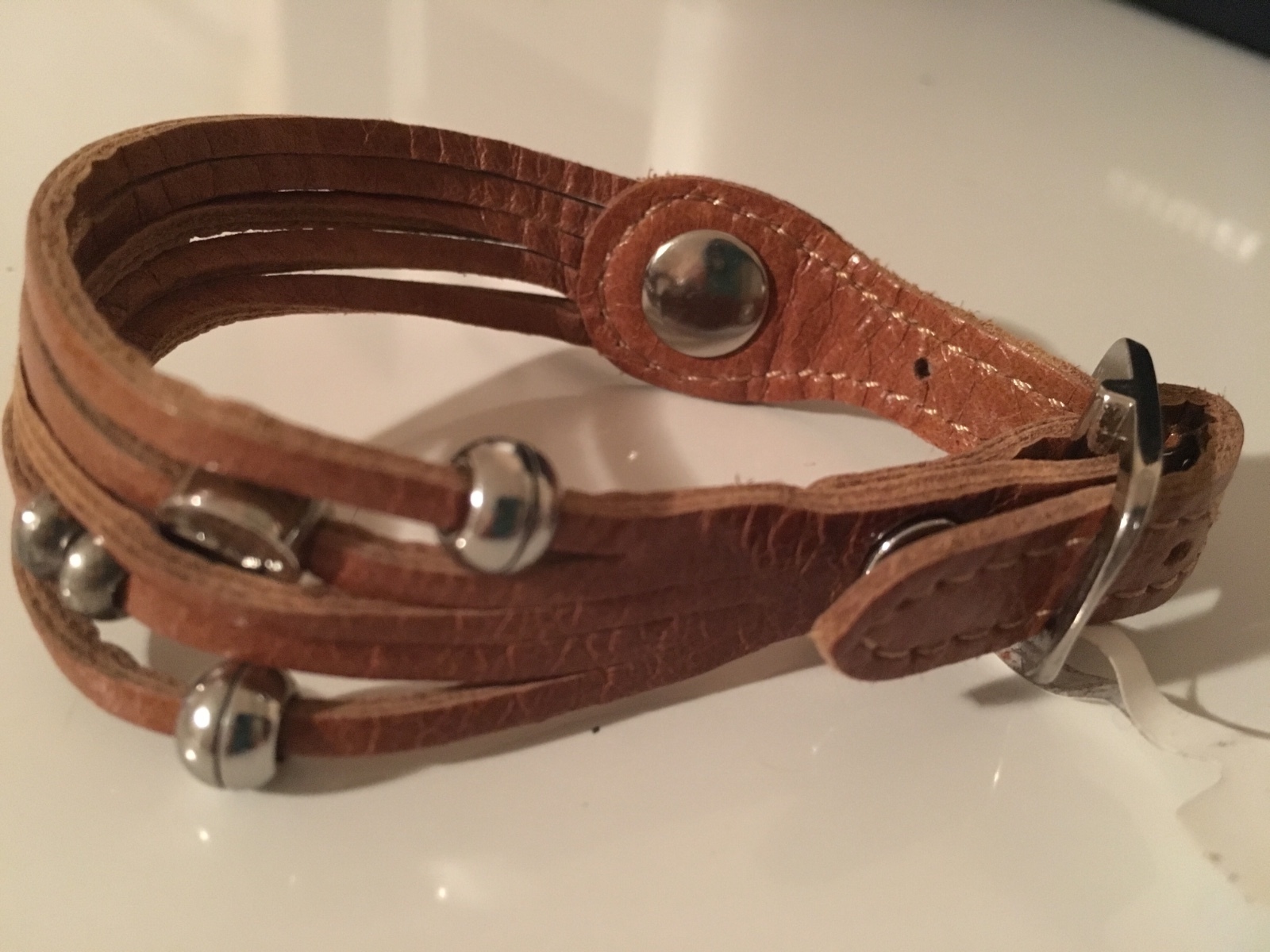 Hobo Int’l NWT Camel 5 strand leather silver buckle adjustable bracelet