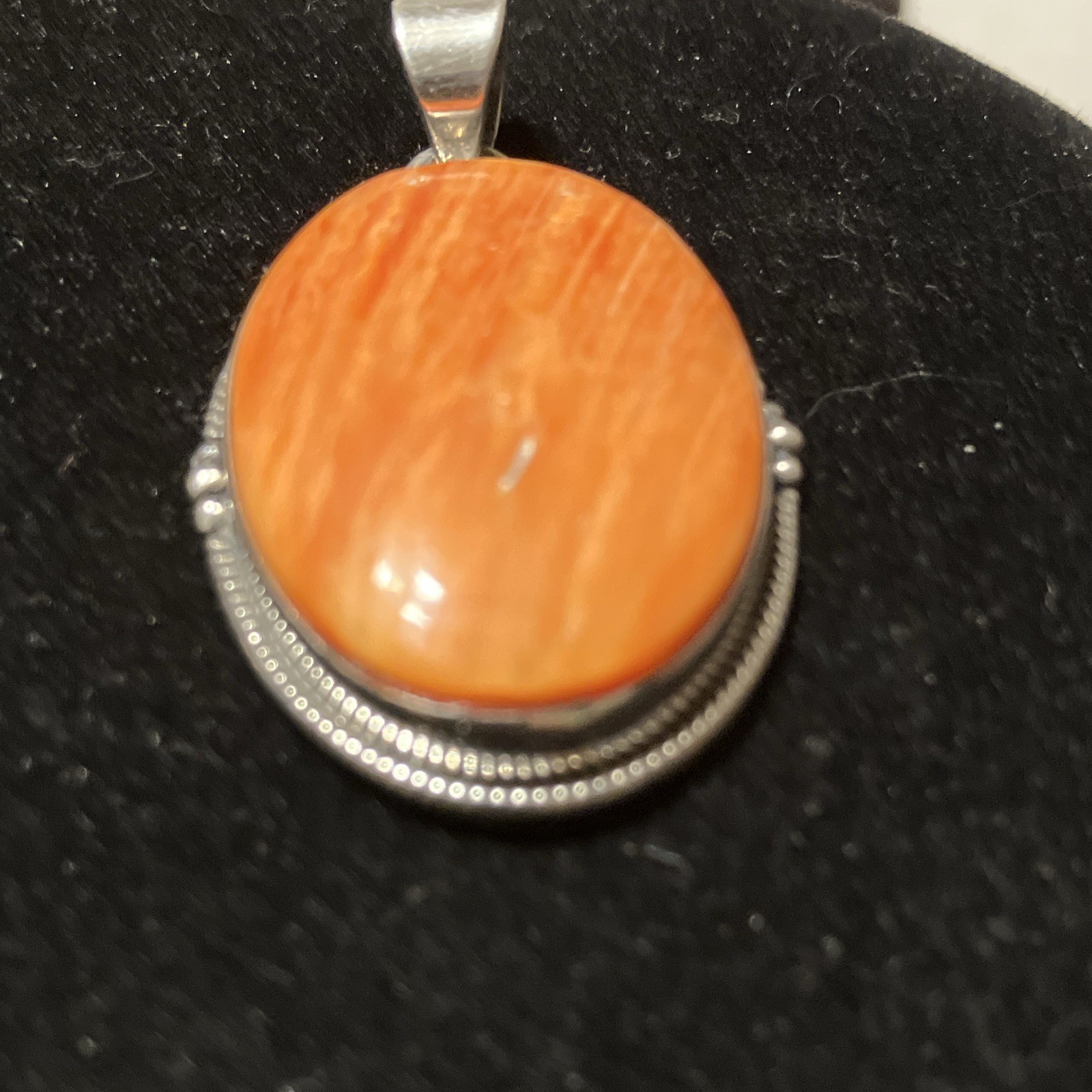 Large Oval Orange Spiny Oyster Shell Sterling 925 Pendant 1.75” 9.7gms