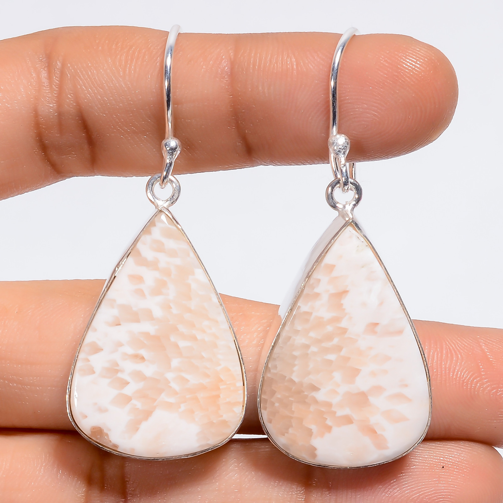 Pink Scolecite Gemstone Fashion Jewelry 925 Silver Dangle Earrings 2″ ARE-5610