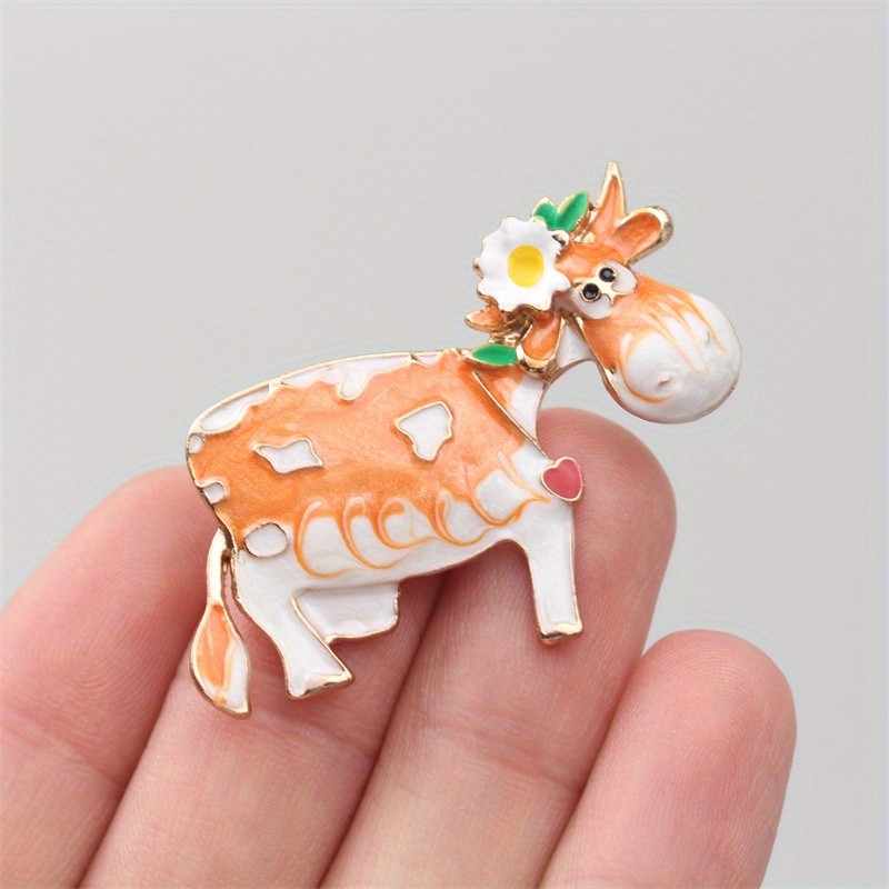 3P Cartoon Flower Cow Brooches Drop Animal Lapel Pin Cute Accessories for Women