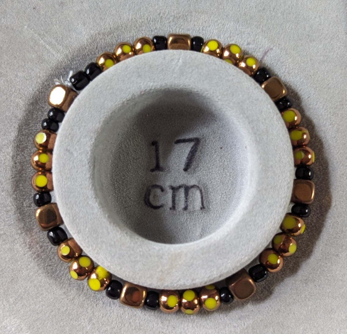 Copper / Black / Yellow Glass Beaded Stretch Artisan Bracelet 7.25″ (18cm) Set