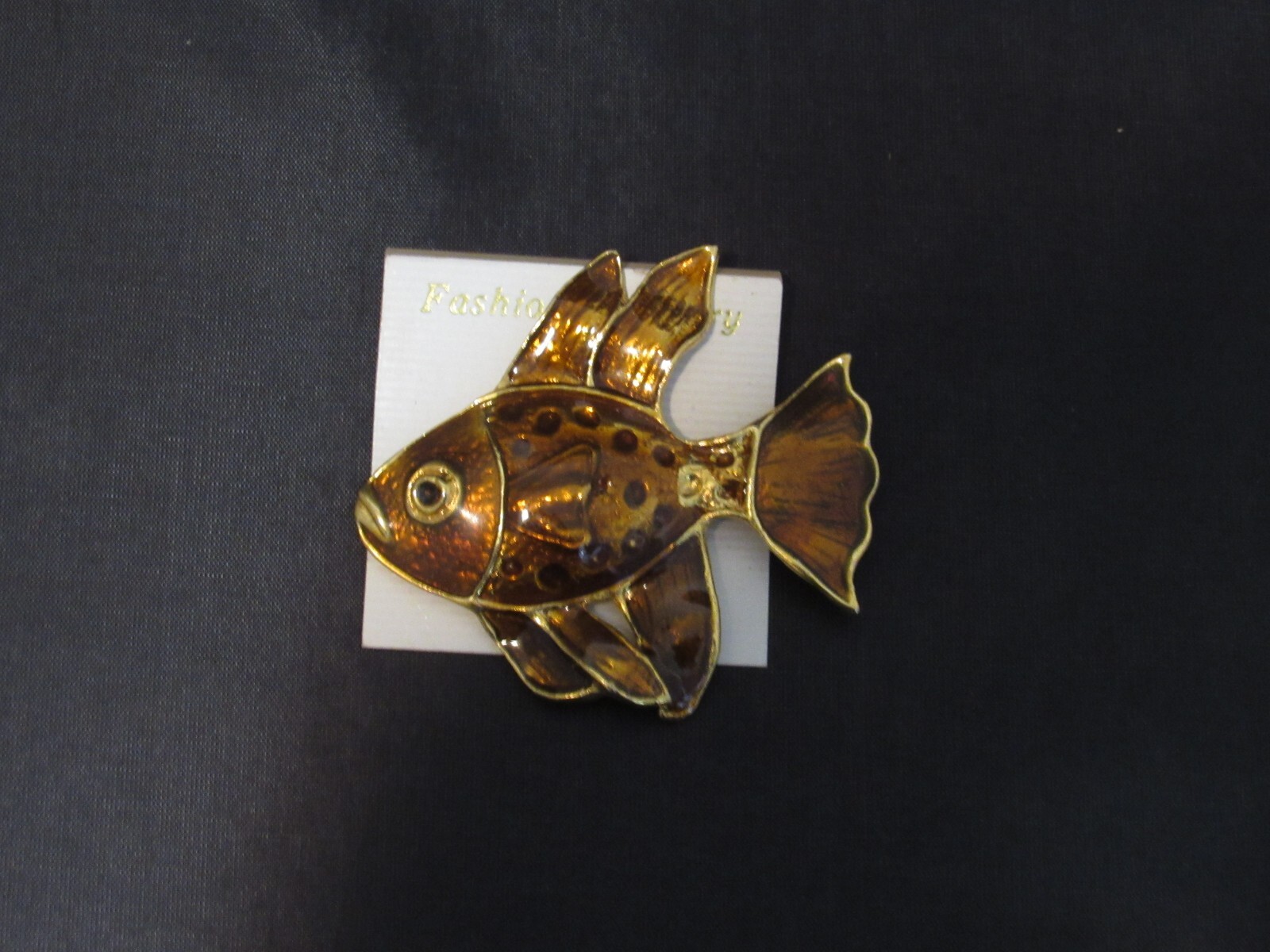 Vintage Gold Tone and Enamel Fish Brooch 2 1/4″ x 2 1/2″