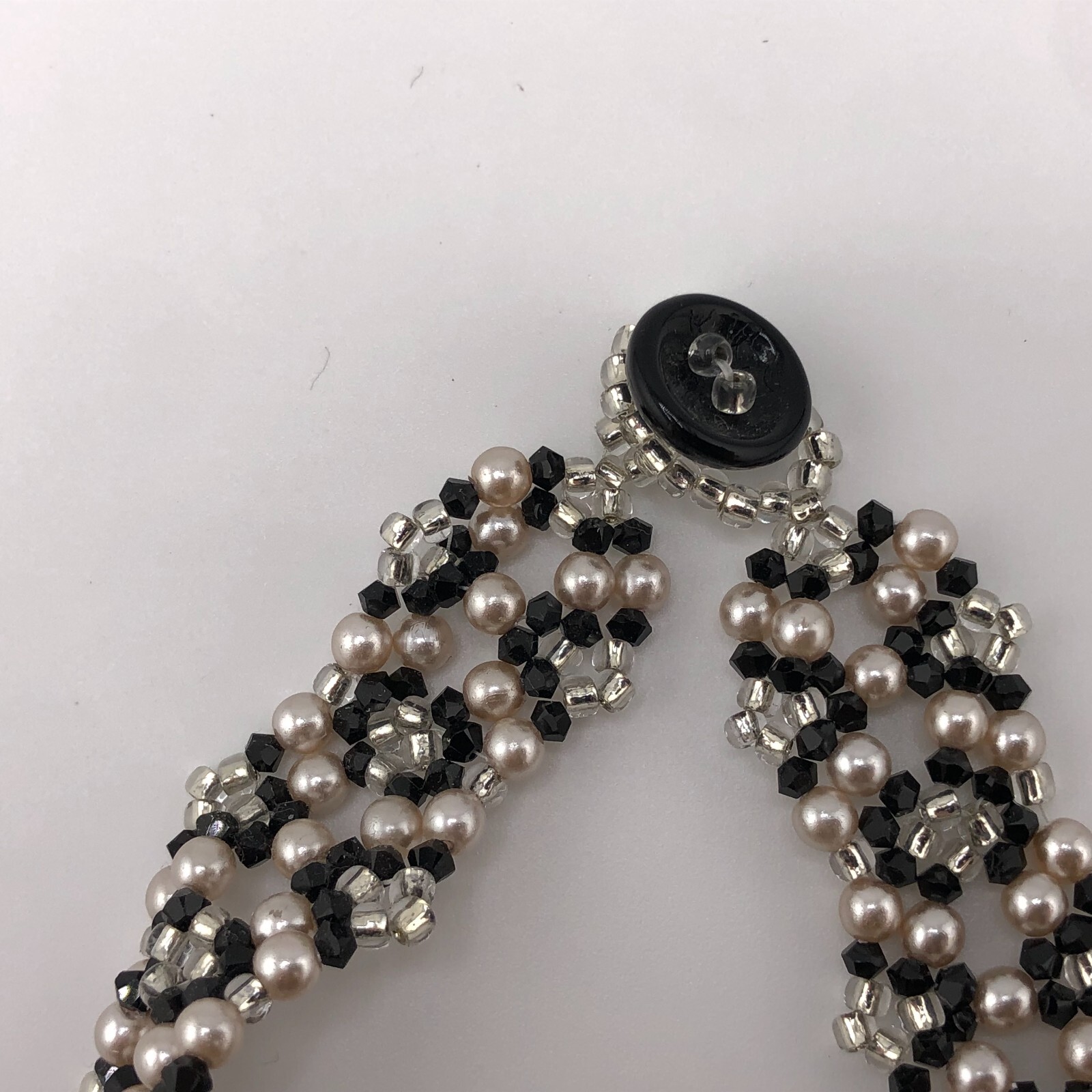 Woven Bead Bracelet Black, White & Pale Pink Beads Valentine’s Retro Festival