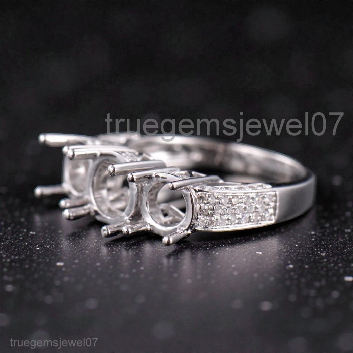 925 Silver 3-Stone Ring Setting Mount 7.5MM Round & Two 6.5MM Stones DIY Jewelry