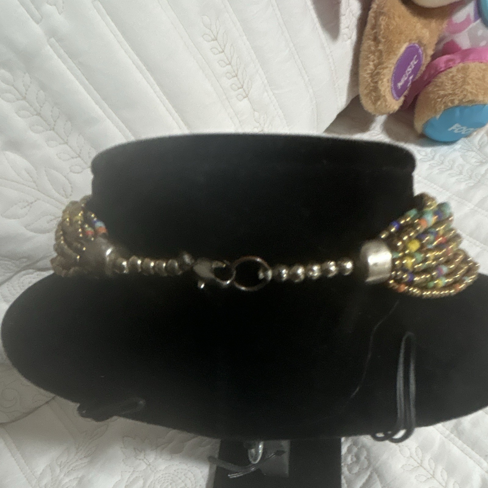 Multi-Strand Multicolor Seed Bead Statement Necklace Round Disc Pendant Boho