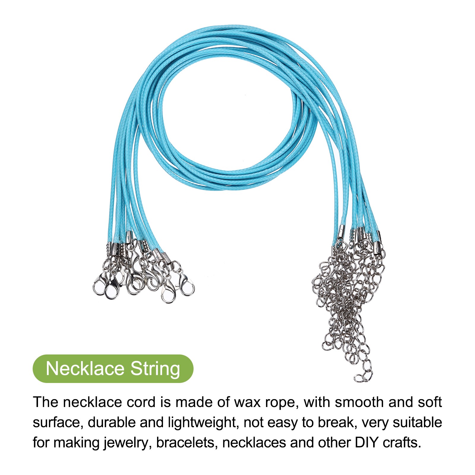 10pcs 18 Inch Waxed Necklace Cord 1.5mm for Jewelry Making, Lake Blue