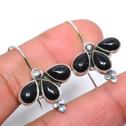Copper Black Turquoise 925 Sterling Silver Bali Earring 1.29″ F191