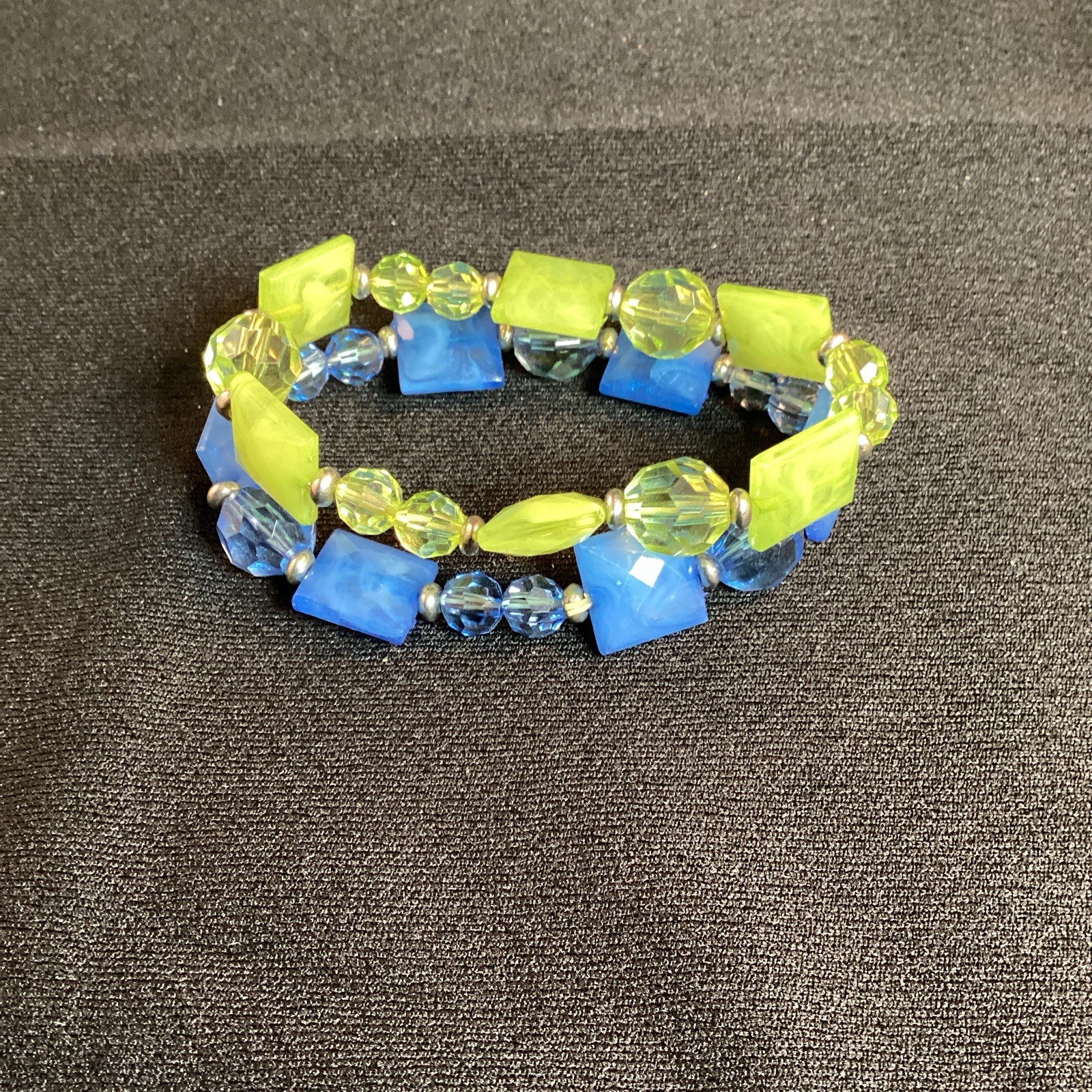Blue and Green Chunky Bead Lobster Clasp Necklace w/ Two Bracelet Set