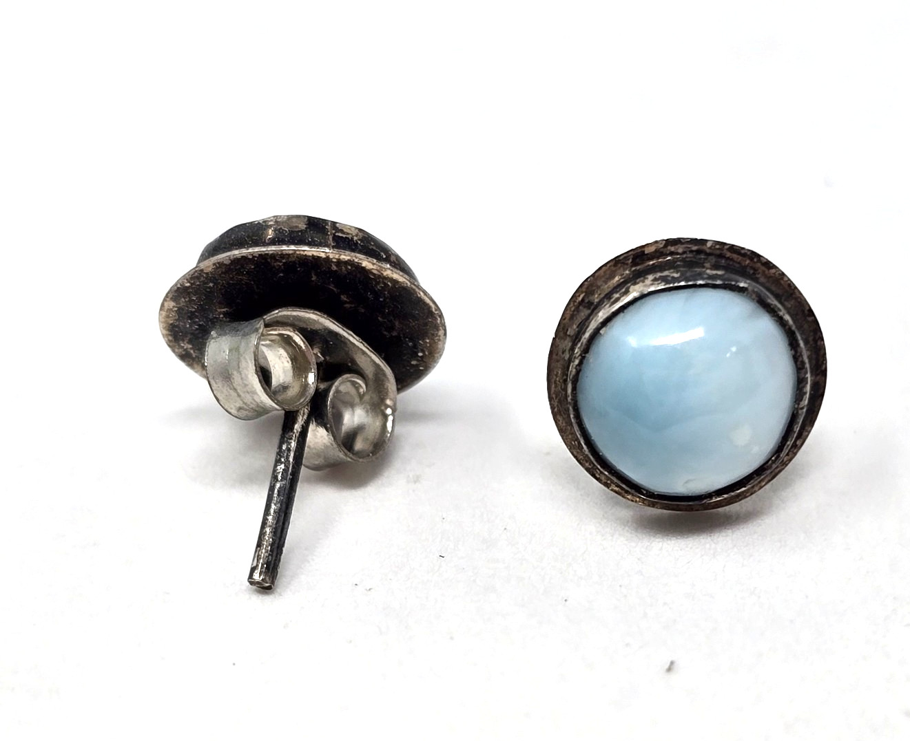 925 Sterling Silver Natural Larimar Post/Stud Earrings – 8mm