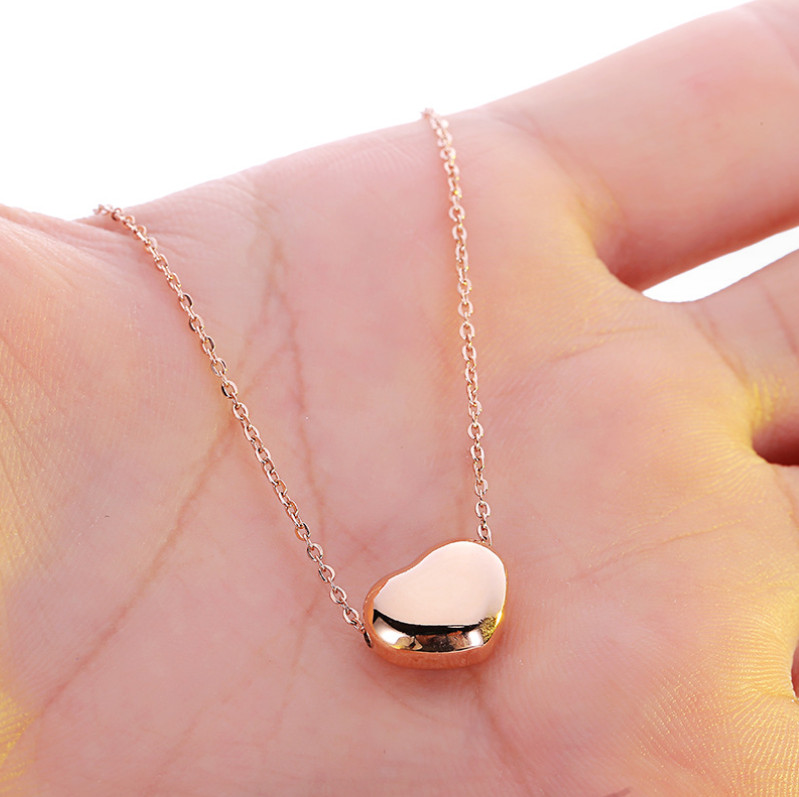 316L Stainless Steel High Polish Silver Gold Heart Pendant Chain Necklace PE42