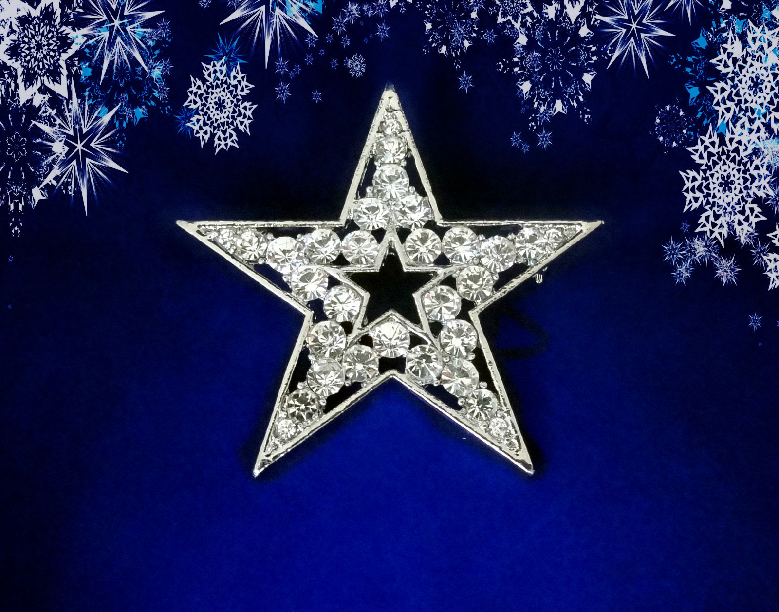 CLEAR RHINESTONE SILVER WHITE GOLD PLATED 5 POINT STAR PIN BROOCH CHRISTMAS GIFT