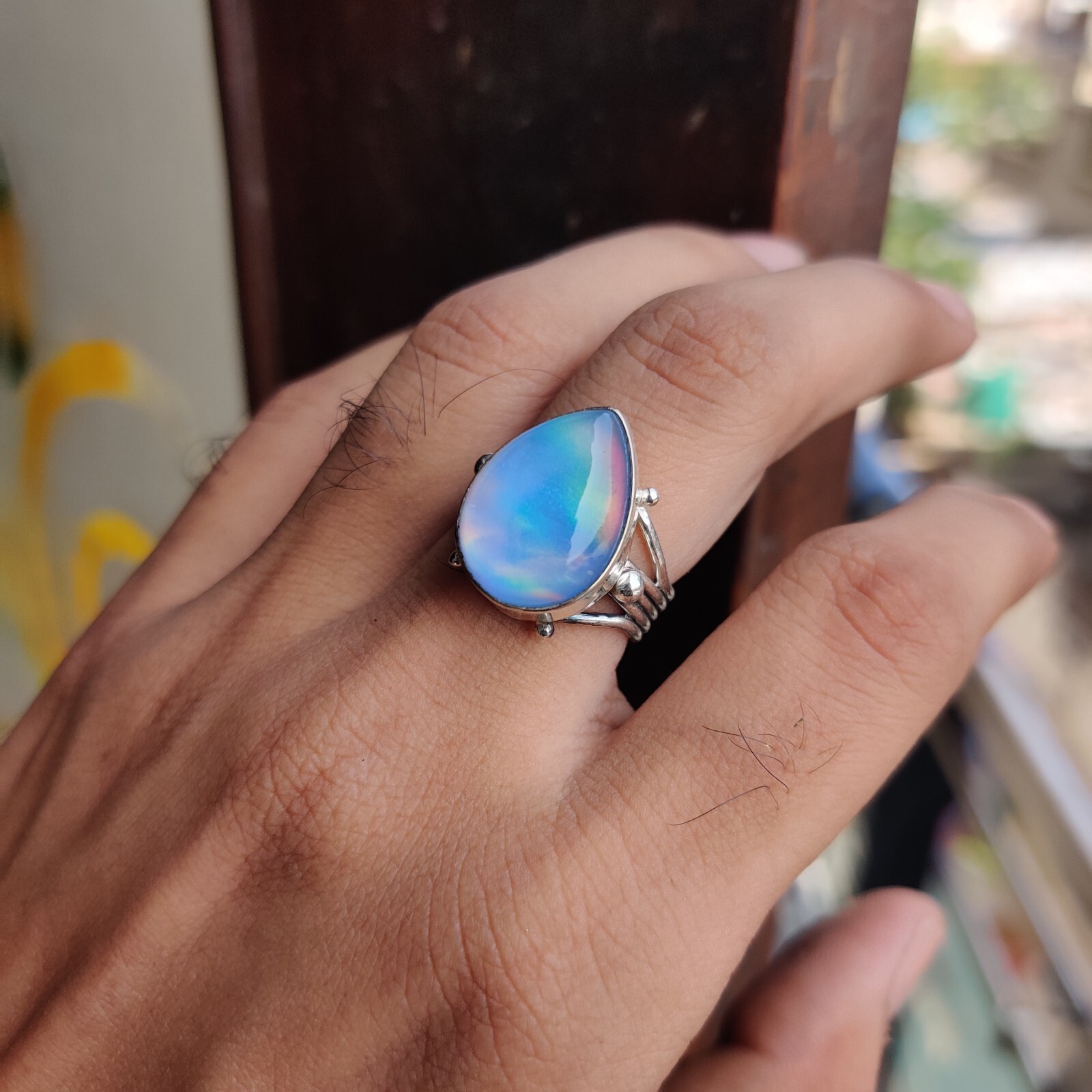 New Aurora Opal Gemstone Ring 925 Sterling Silver christmas Gift Wife Gift Ring
